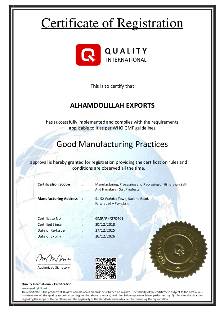 GMP certificate — Alhamdolillah Exports