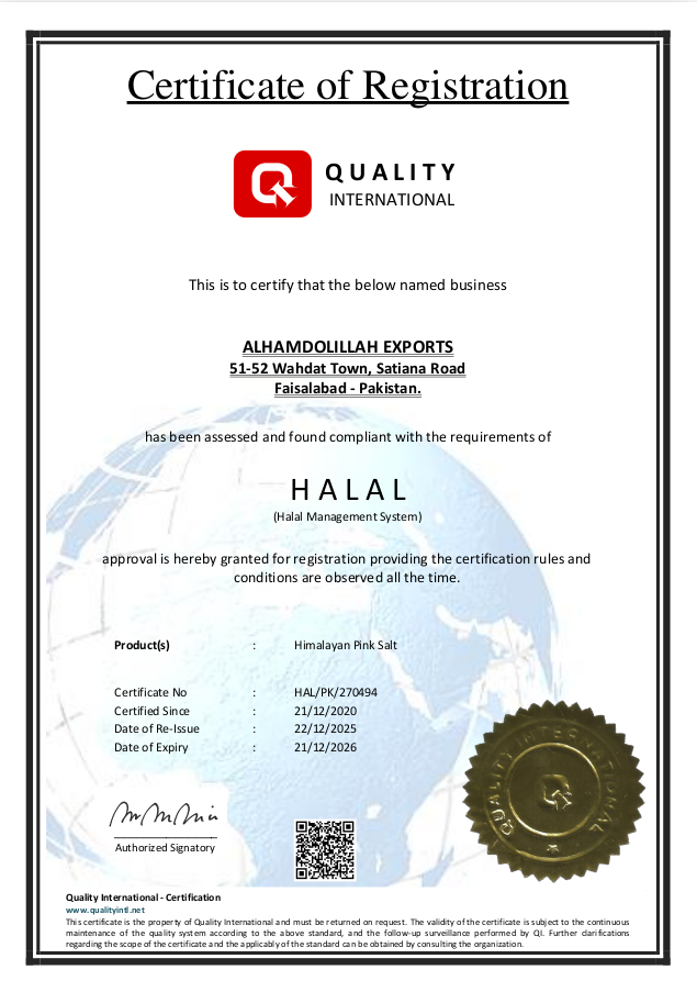 Halal certificate — Alhamdolillah Exports — Quality International