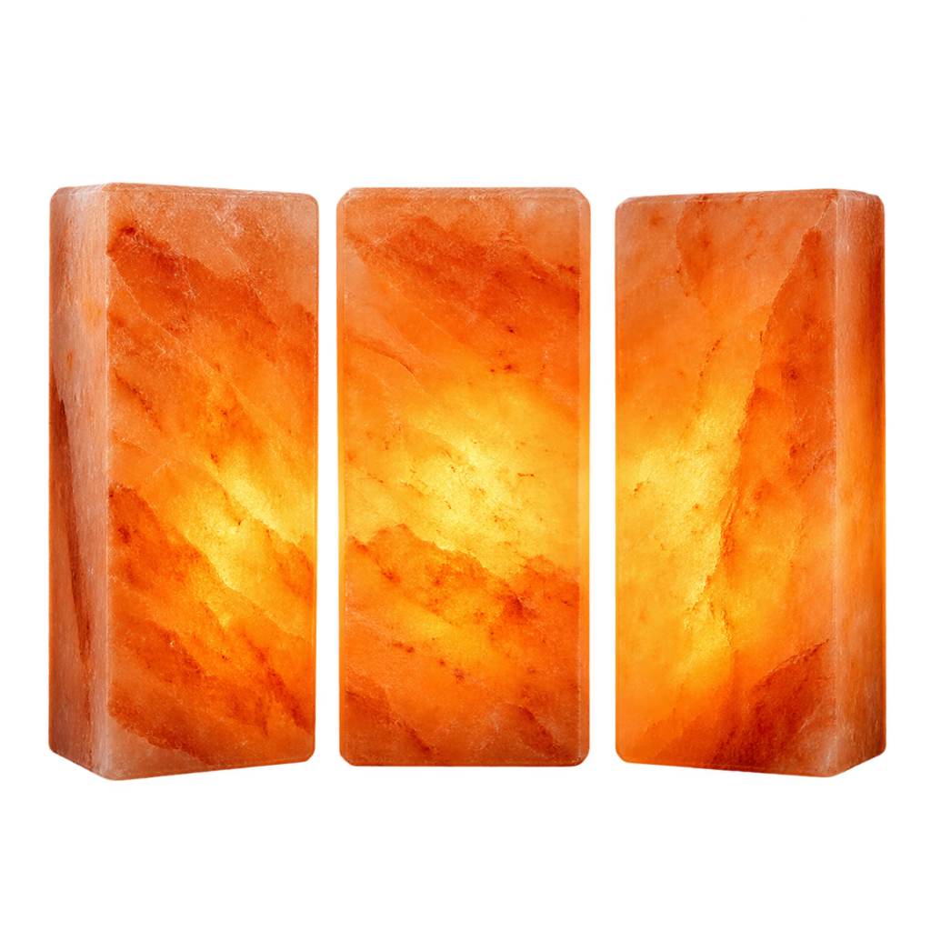 Backlit grade Himalayan salt bricks transmitting even warm light