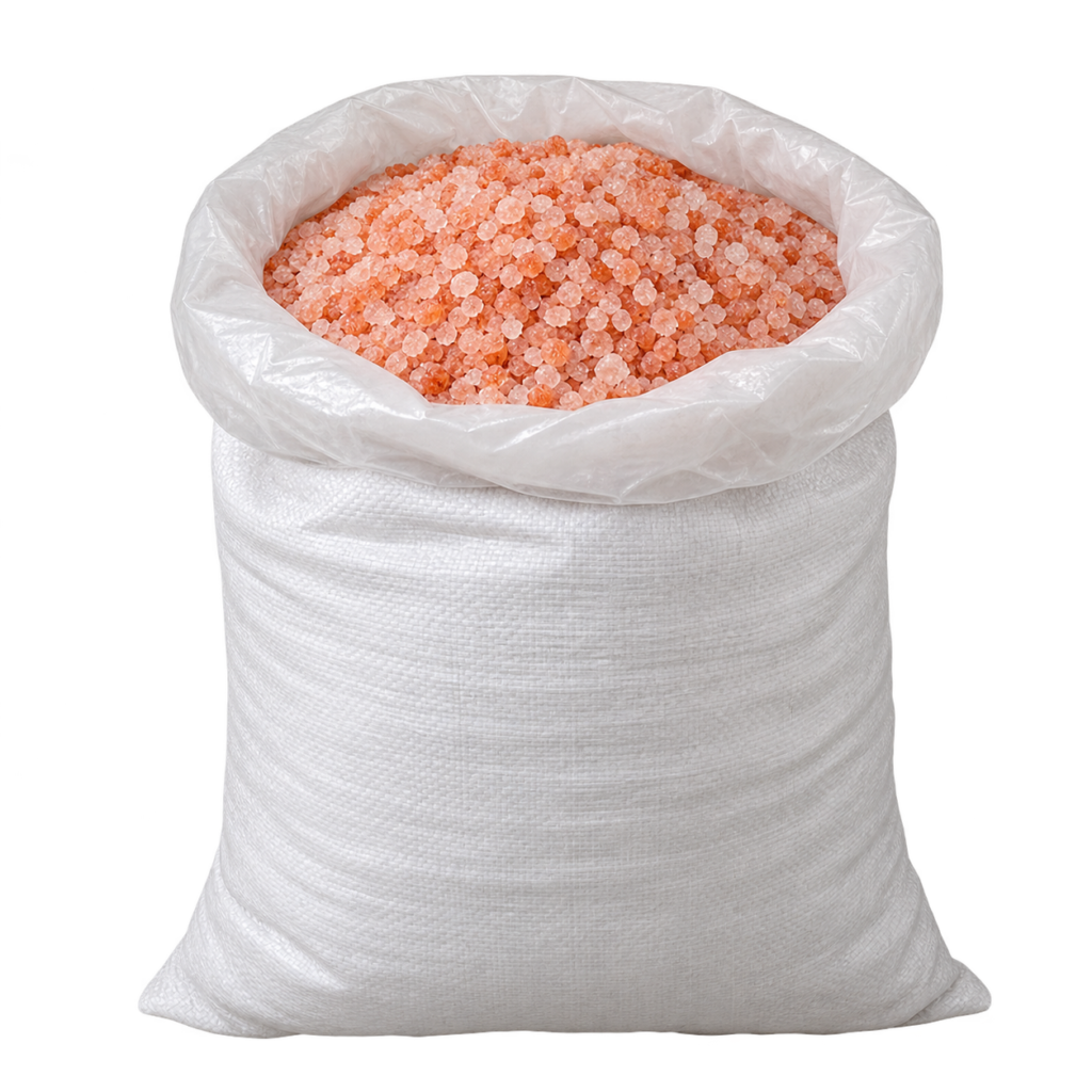 Bulk Himalayan salt granules in food-grade export bags