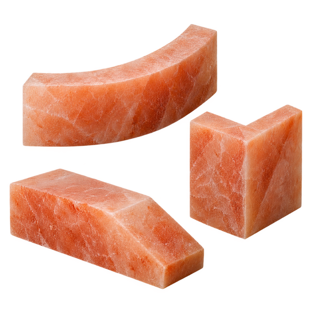 Custom cut Himalayan salt brick units for curved and corner walls