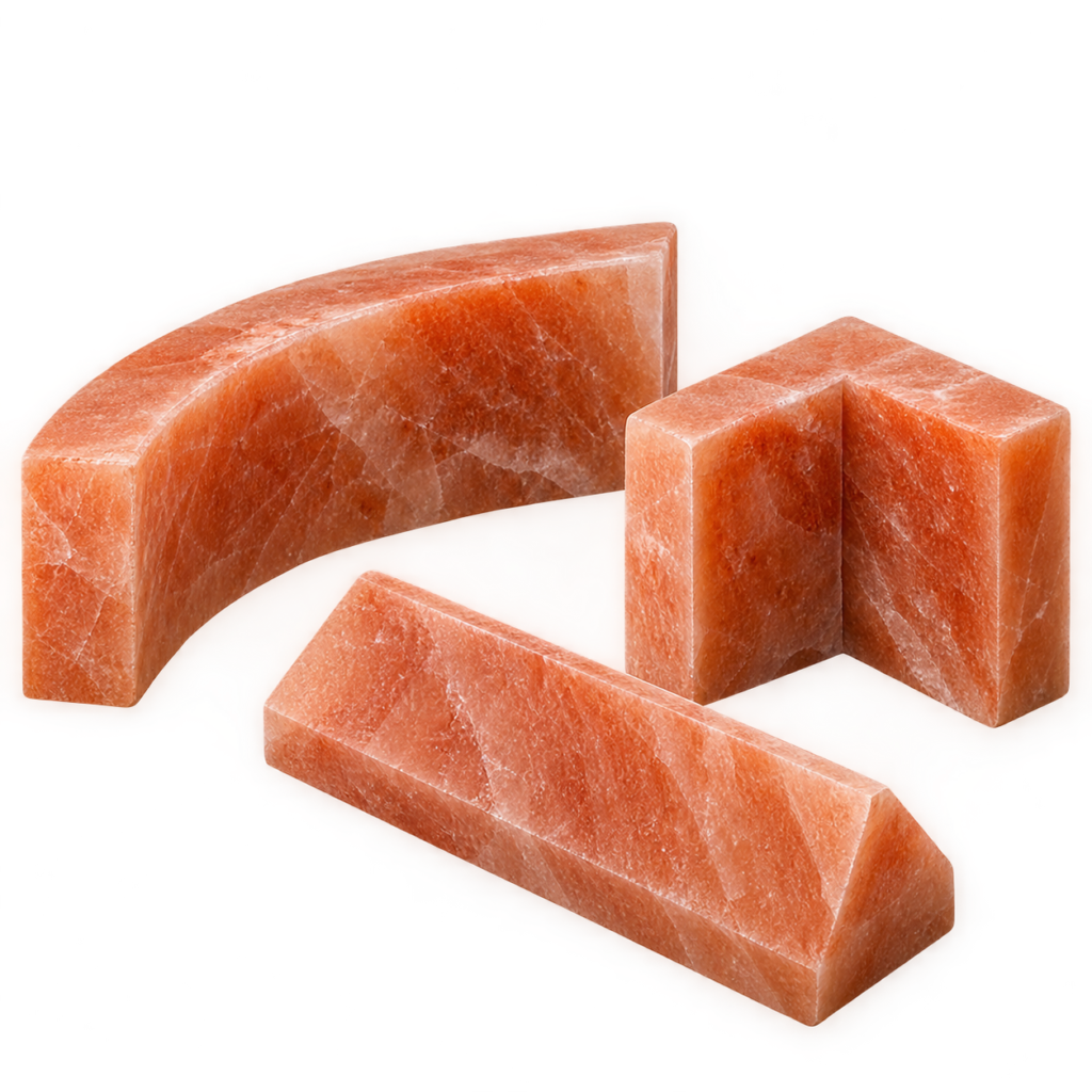 Custom cut Himalayan salt units for curved walls and corner returns