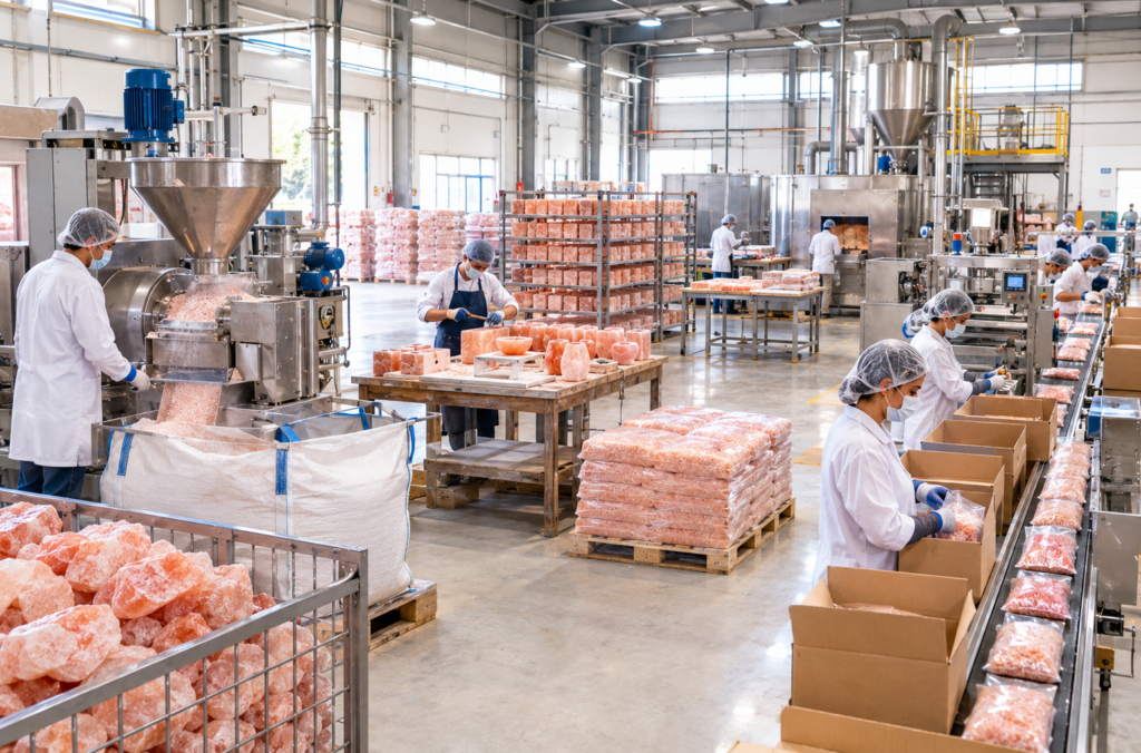 Himalayan salt production floor showing in-house manufacturing across product lines