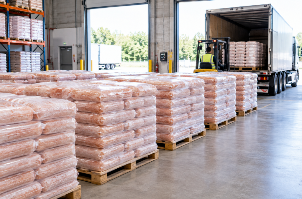 Bulk Himalayan salt prepared for distribution across multiple restaurant sites