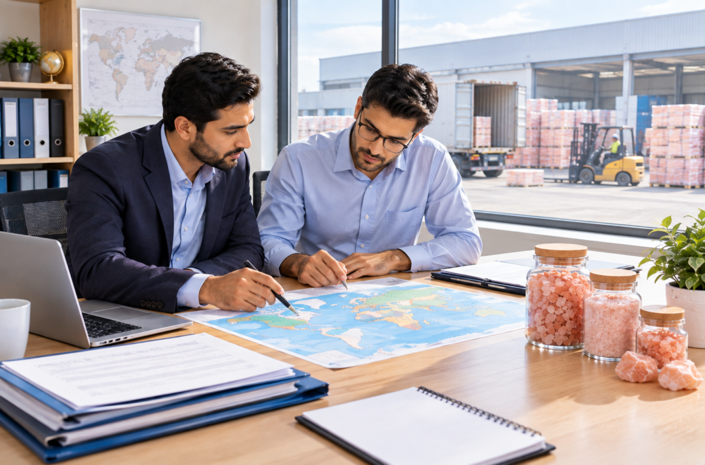 Export team planning a new market entry for Himalayan salt supply