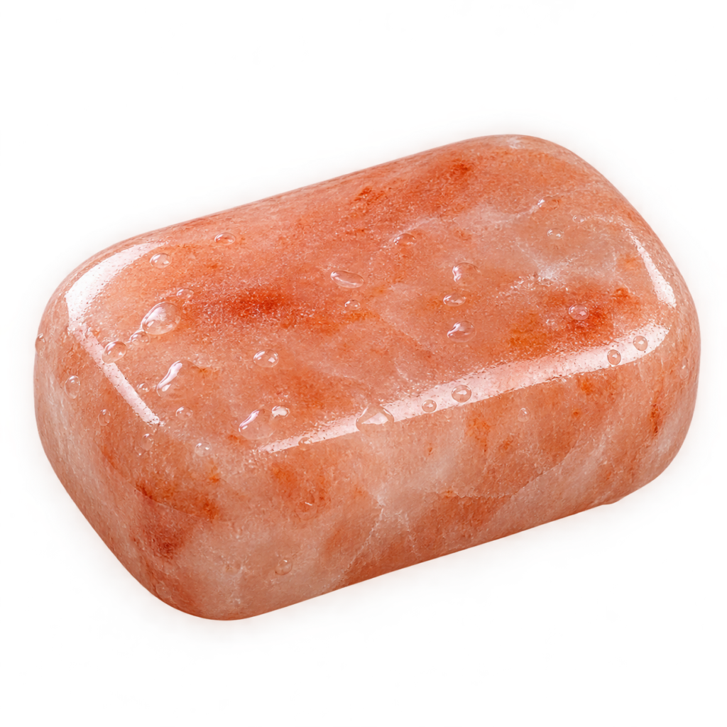 Polished Himalayan salt bar used as a natural deodorant stone