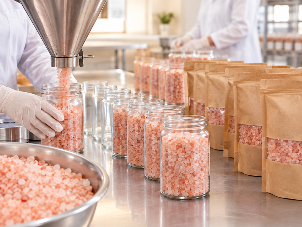 Private label Himalayan bath salt filled into retail jars