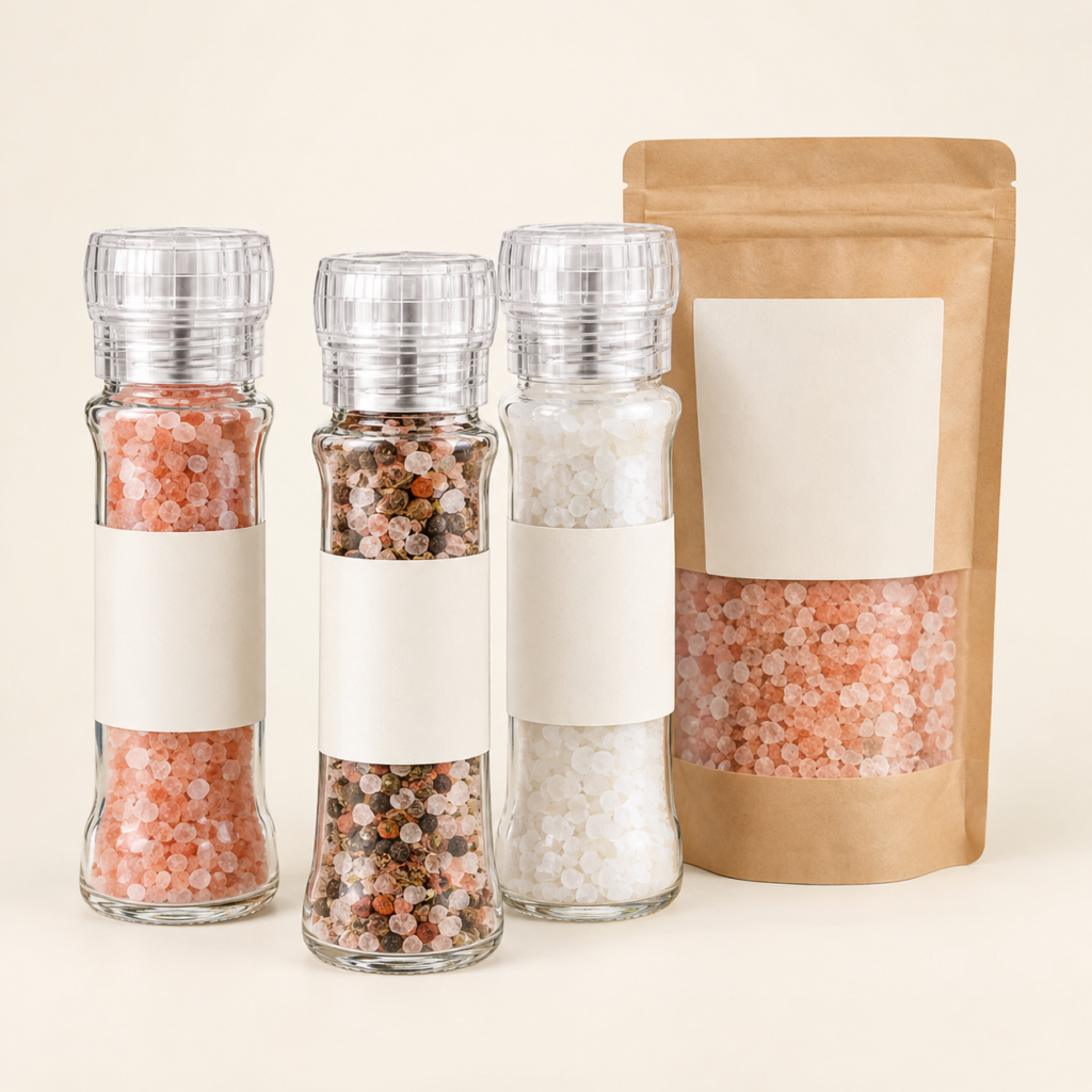 Private label grinder packs supplied in unbranded packaging for own-brand programmes