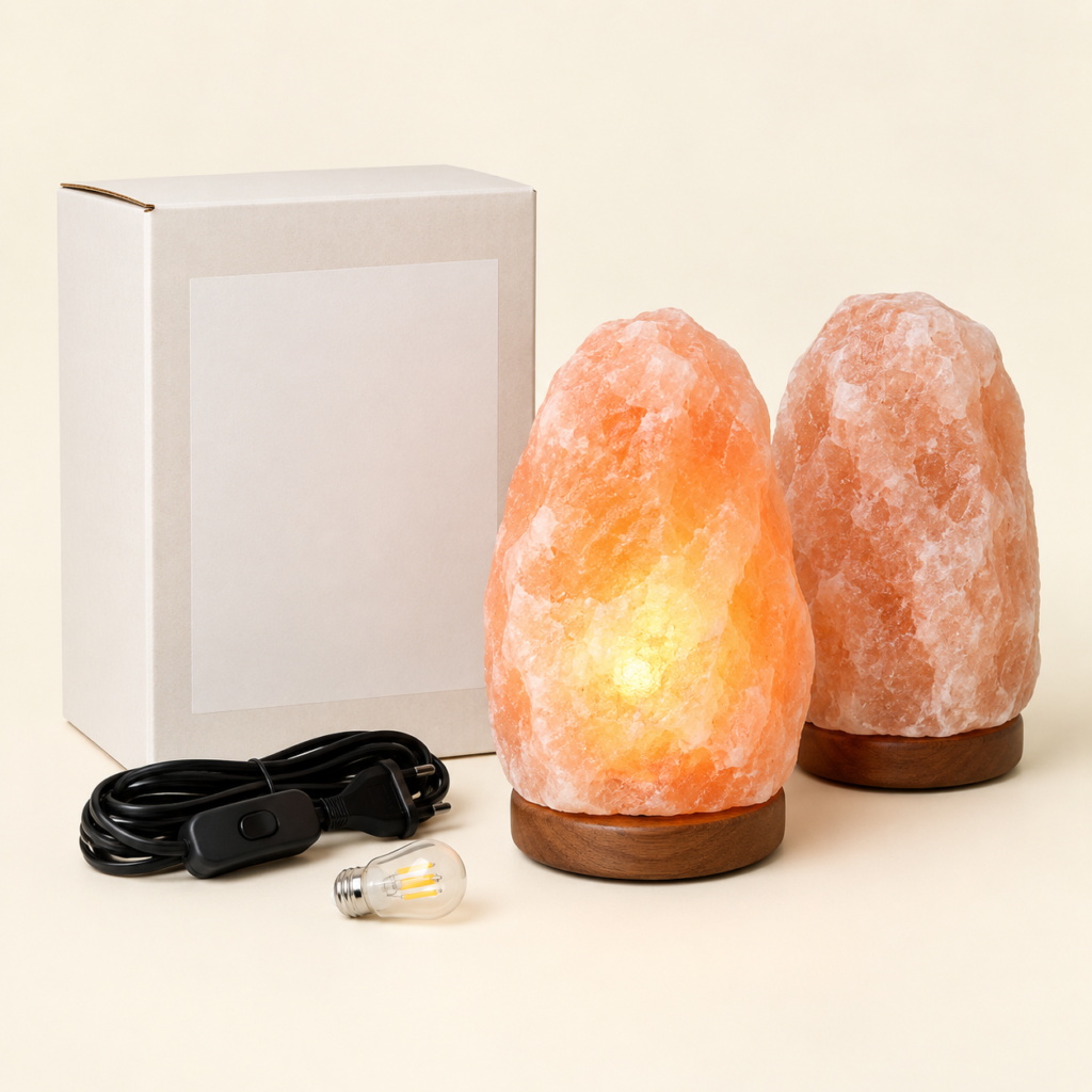 Private label salt lamps supplied in unbranded packaging for own-brand programmes