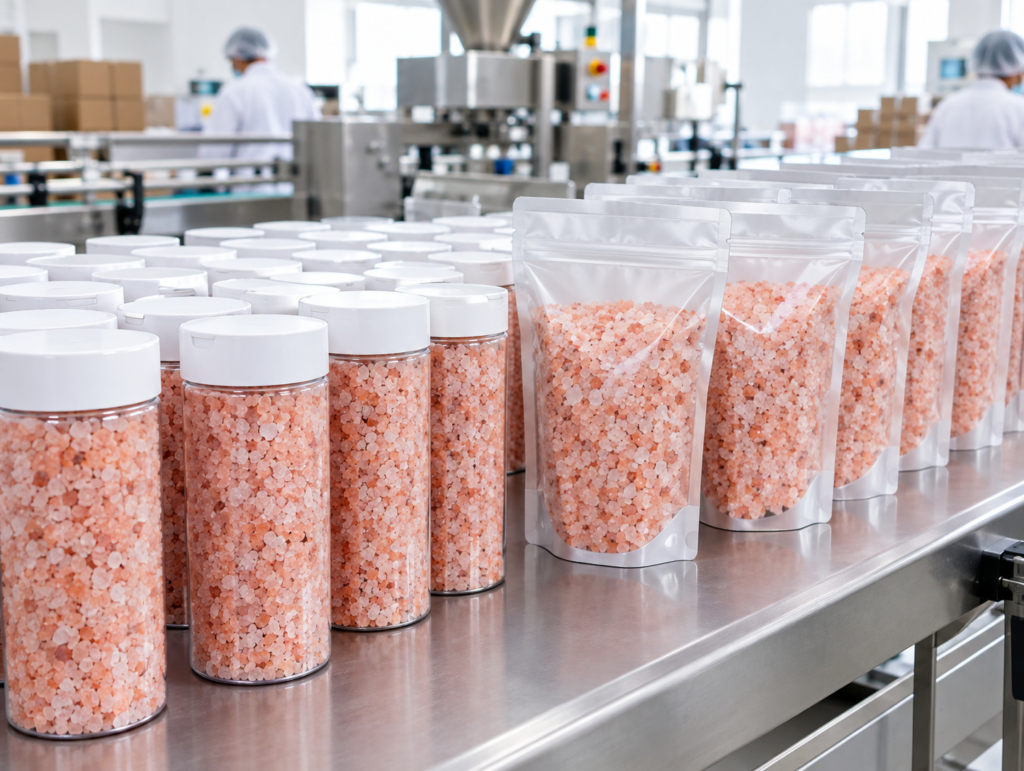 Himalayan table salt filled into private label retail packaging