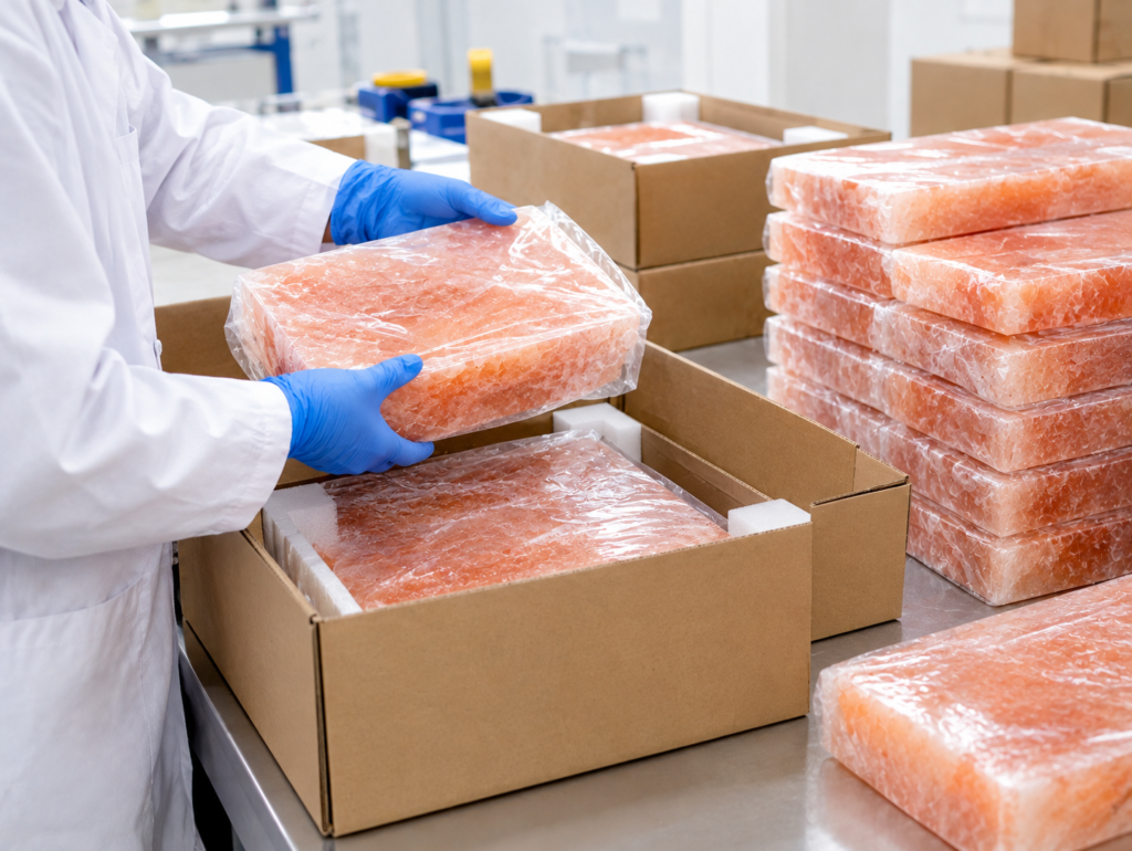 Himalayan salt cooking blocks individually wrapped and cartoned for export