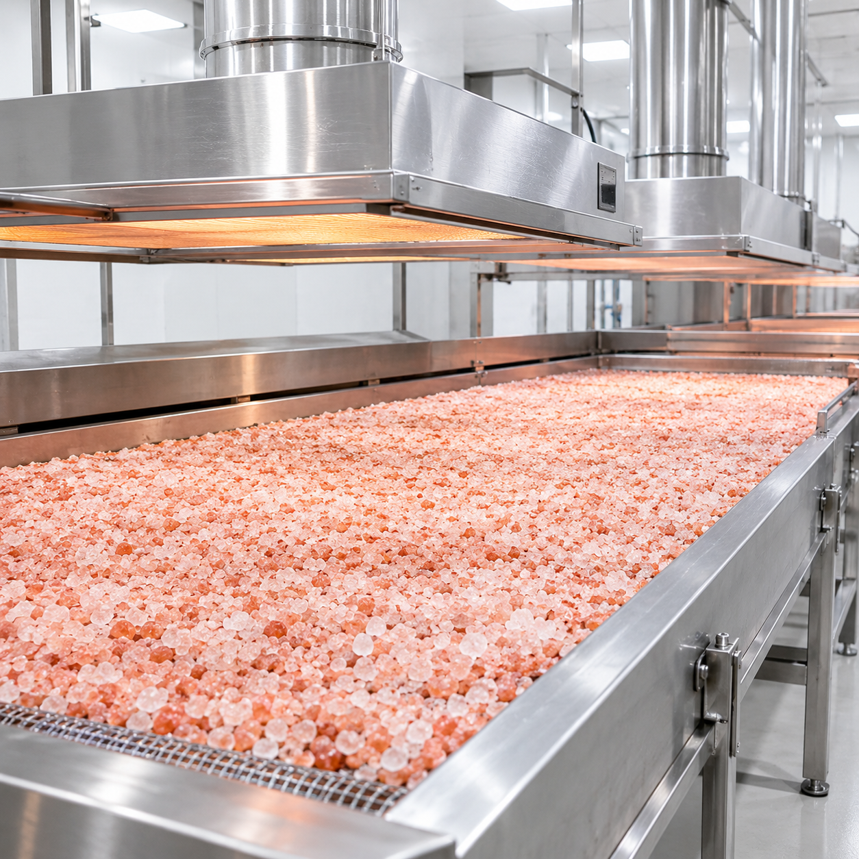 Drying stage of Himalayan salt production at our facility