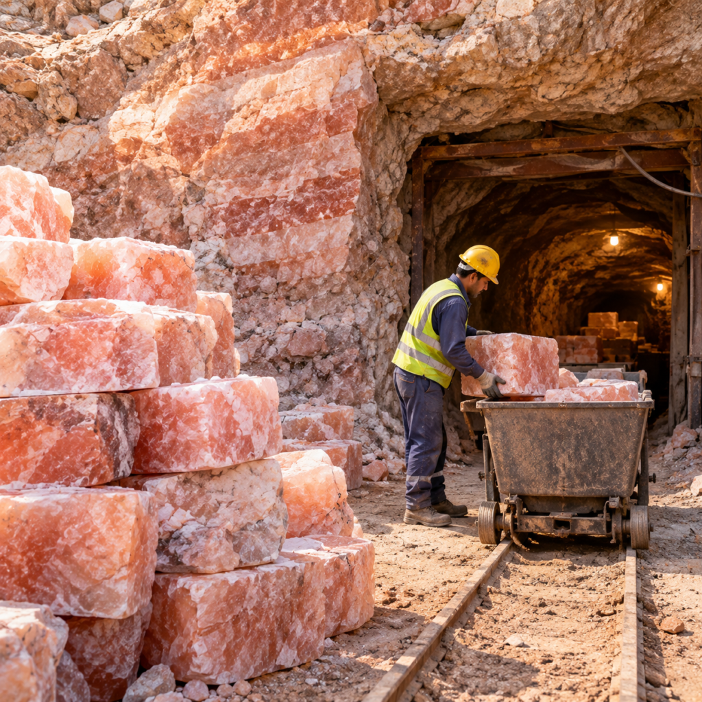 Extraction stage of Himalayan salt production at our facility