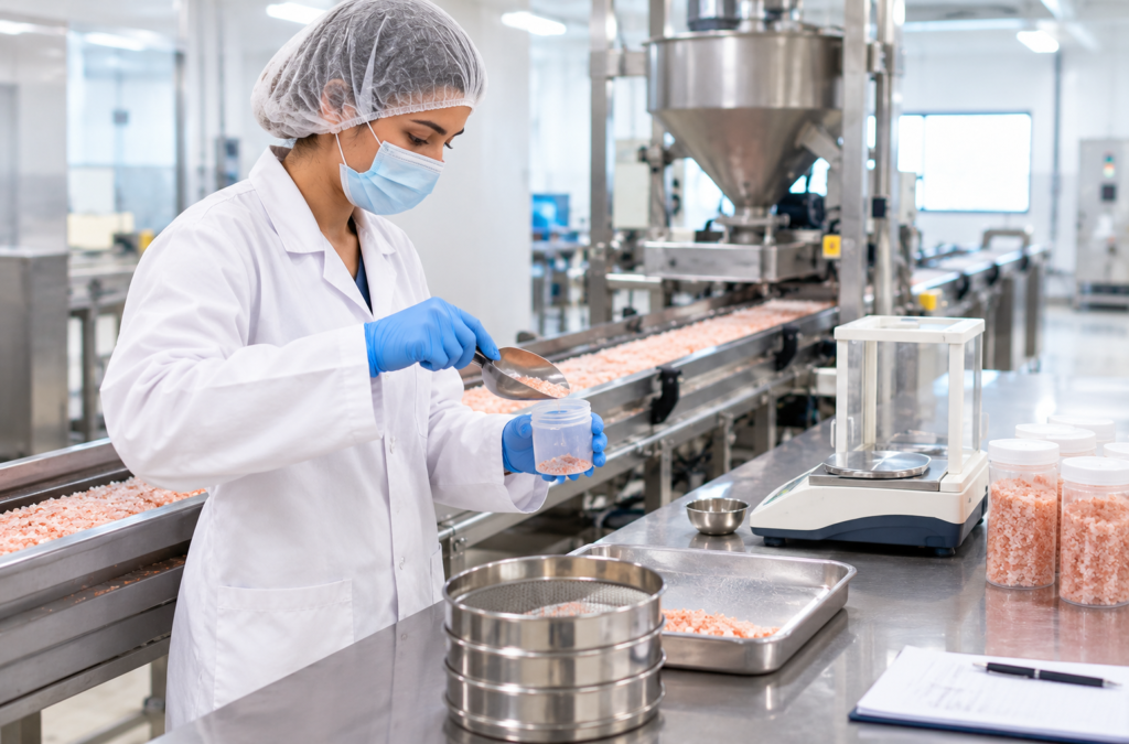 In-line quality control testing of Himalayan salt during production
