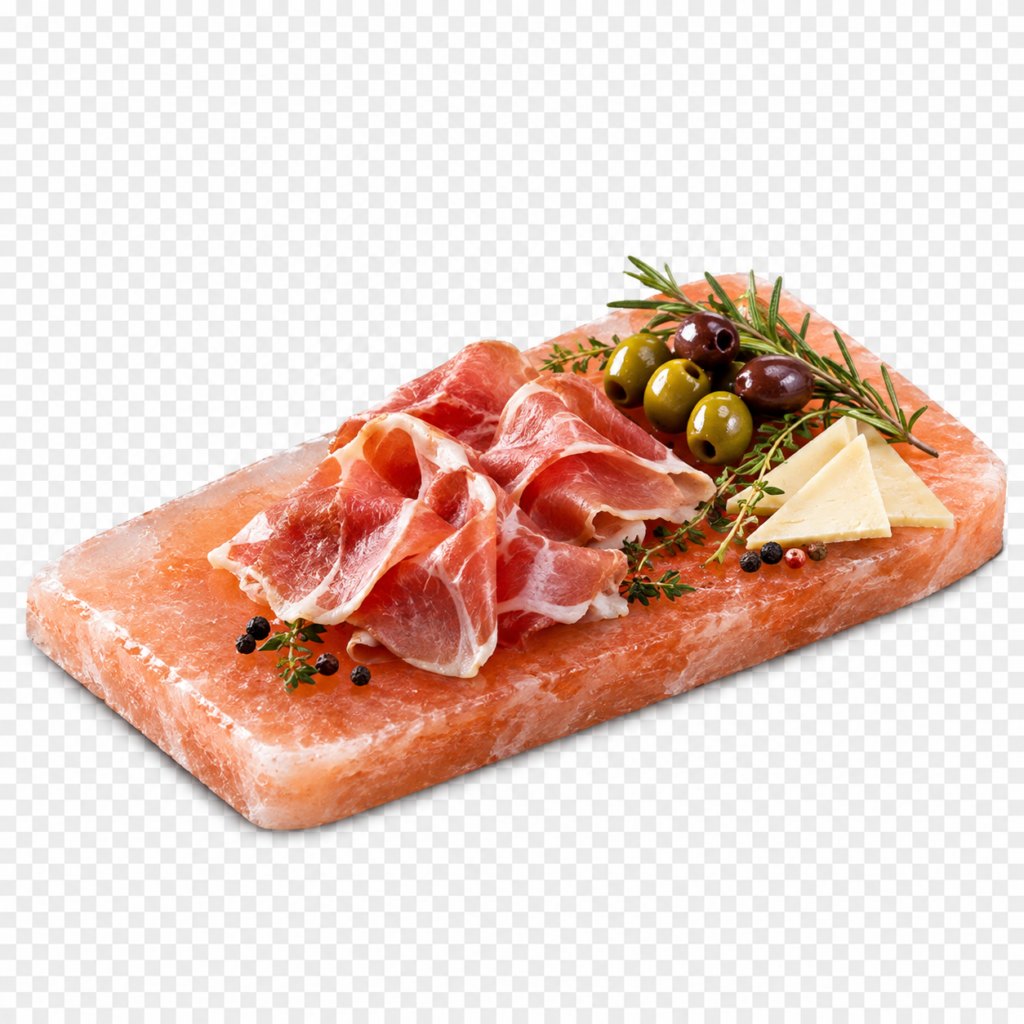 Himalayan salt serving slabs for cold presentation and charcuterie