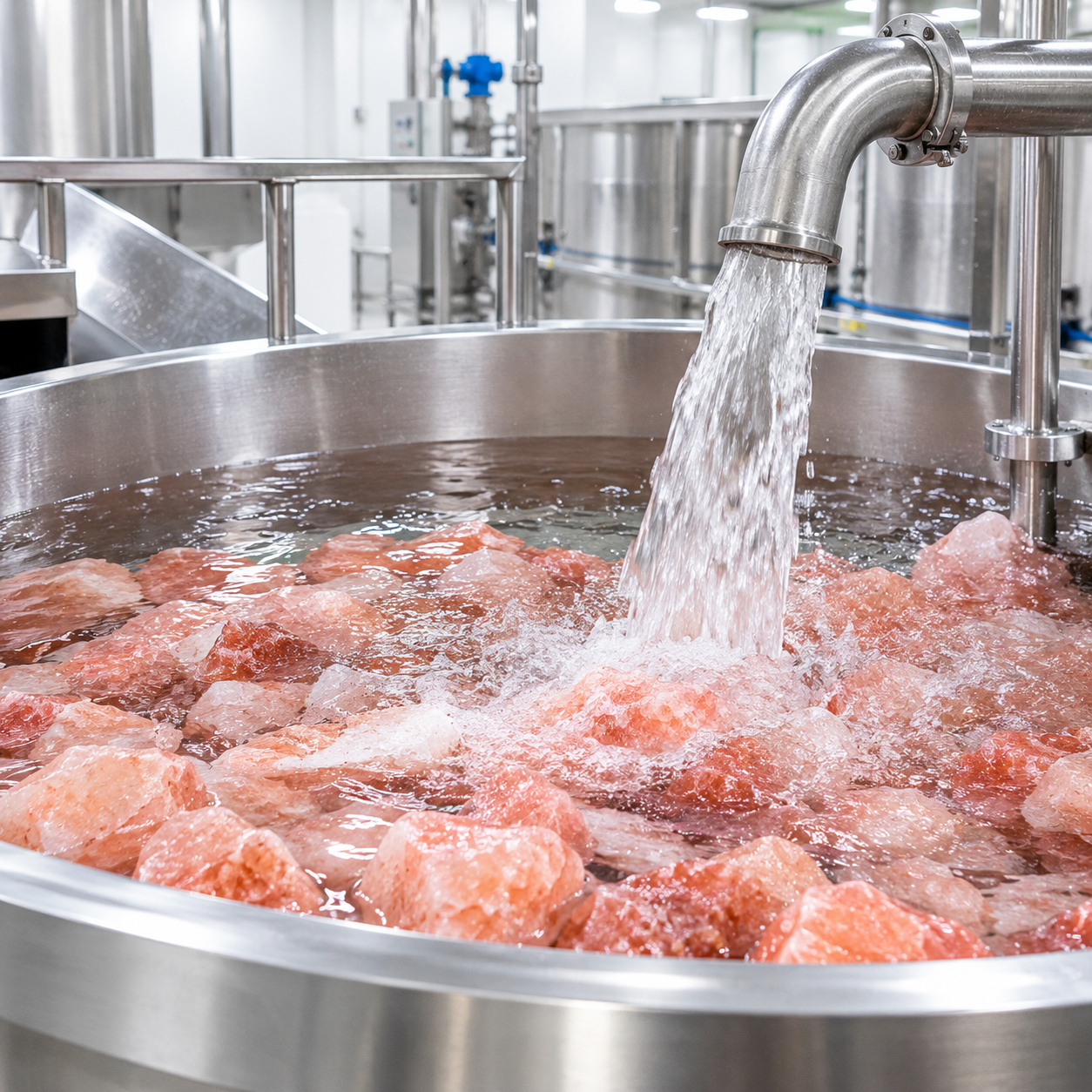 Washing stage of Himalayan salt production at our facility