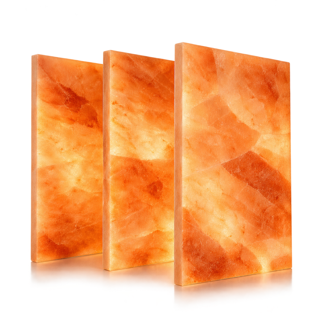Thin backlit Himalayan salt panels transmitting even light